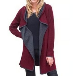 BNCI by Blanc Noir Burgundy and Gray Open Front Cardigan